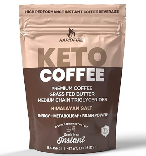 Rapidfire Ketogenic High Performance Instant Coffee Mix, Supports Energy and Metabolism, 15 Servings, brown, 7.93 ounce (pack of 1)