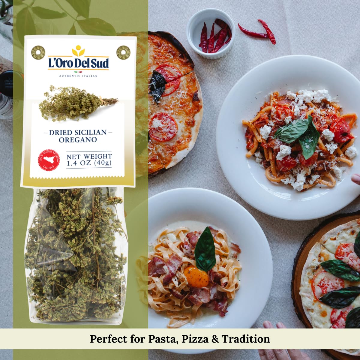 Oregano, Dried Sicilian Oregano on the Stem, Product of Italy, 1.4 oz (40 g), All Natural, Non-GMO, Product of Italy, L'Oro del Sud