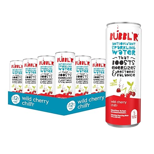 BUBBL’R wild cherry chill’r, Antioxidant Sparkling Water with Natural Caffeine, 0g Sugar, Gluten Free, All Natural Flavors, 12 Fl Oz Cans, 12 Count