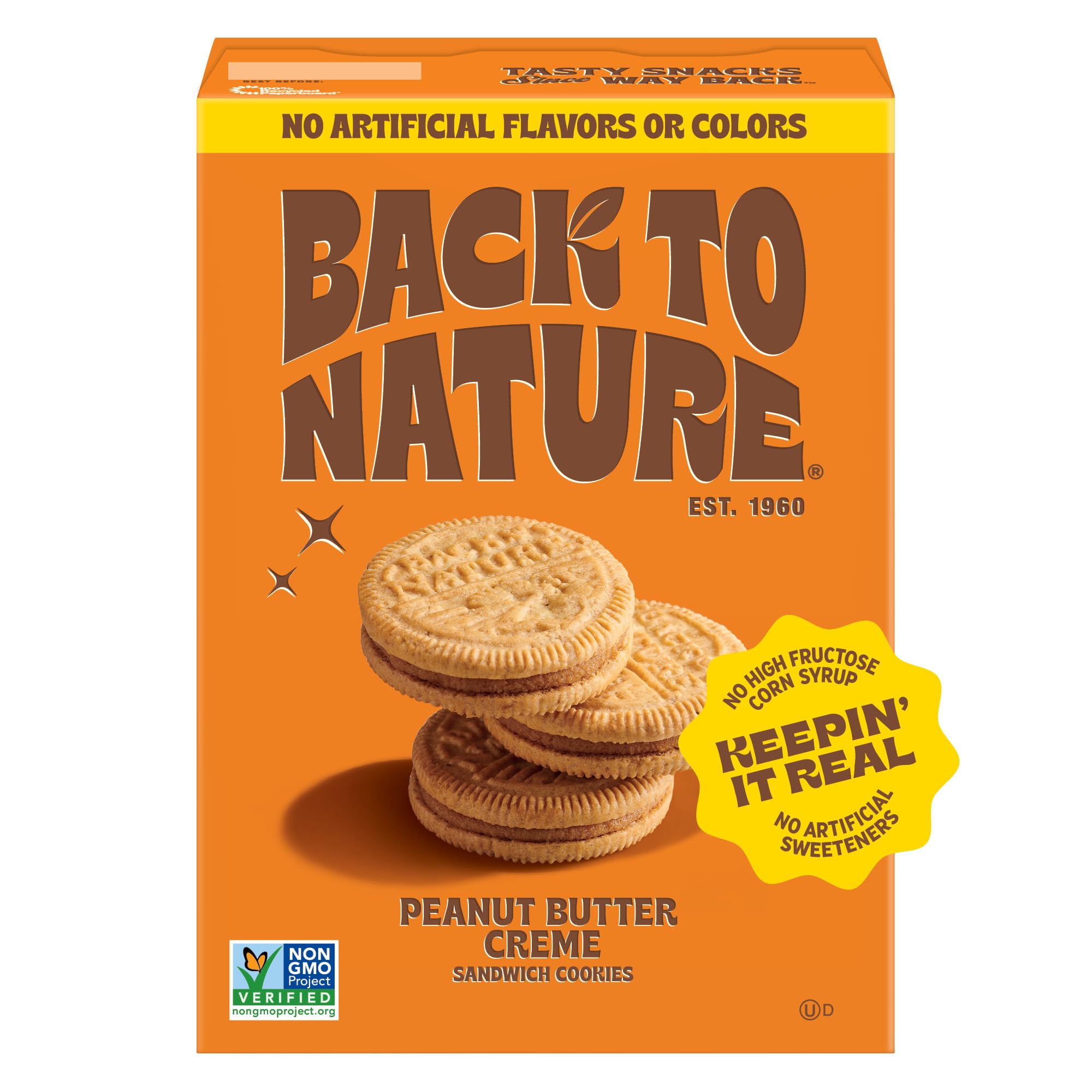 Back to Nature - Peanut Butter Creme Sandwich Cookies - Made with Real Ingredients like Wheat Flower & Whole Grains - Seriously Tasty Snack - Non-GMO