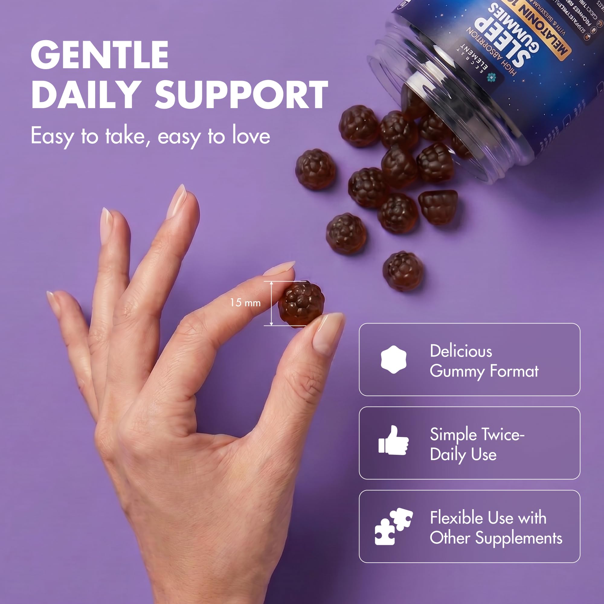Mixed Berry Gummies with Melatonin 10mg, Magnesium & L-Theanine - Vegan, Non-GMO, Sugar Free