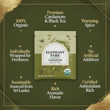 Elephant Park USDA Organic Cardamom Black Tea, 25 Individually Wrapped Tea Bags, Spiced Chai Style Blend With Natural Cardamom Flavor, Hot Or Iced