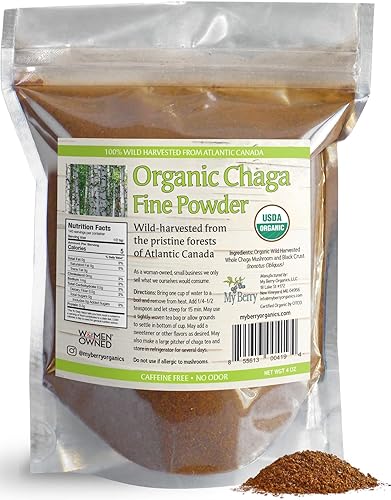 Organic Chaga Tea Fine Mushroom Powder by My Berry |100% Wild-Harvested from Atlantic Canada | 4oz | Herbal Tea | Raw Loose Powder | Additive-Free