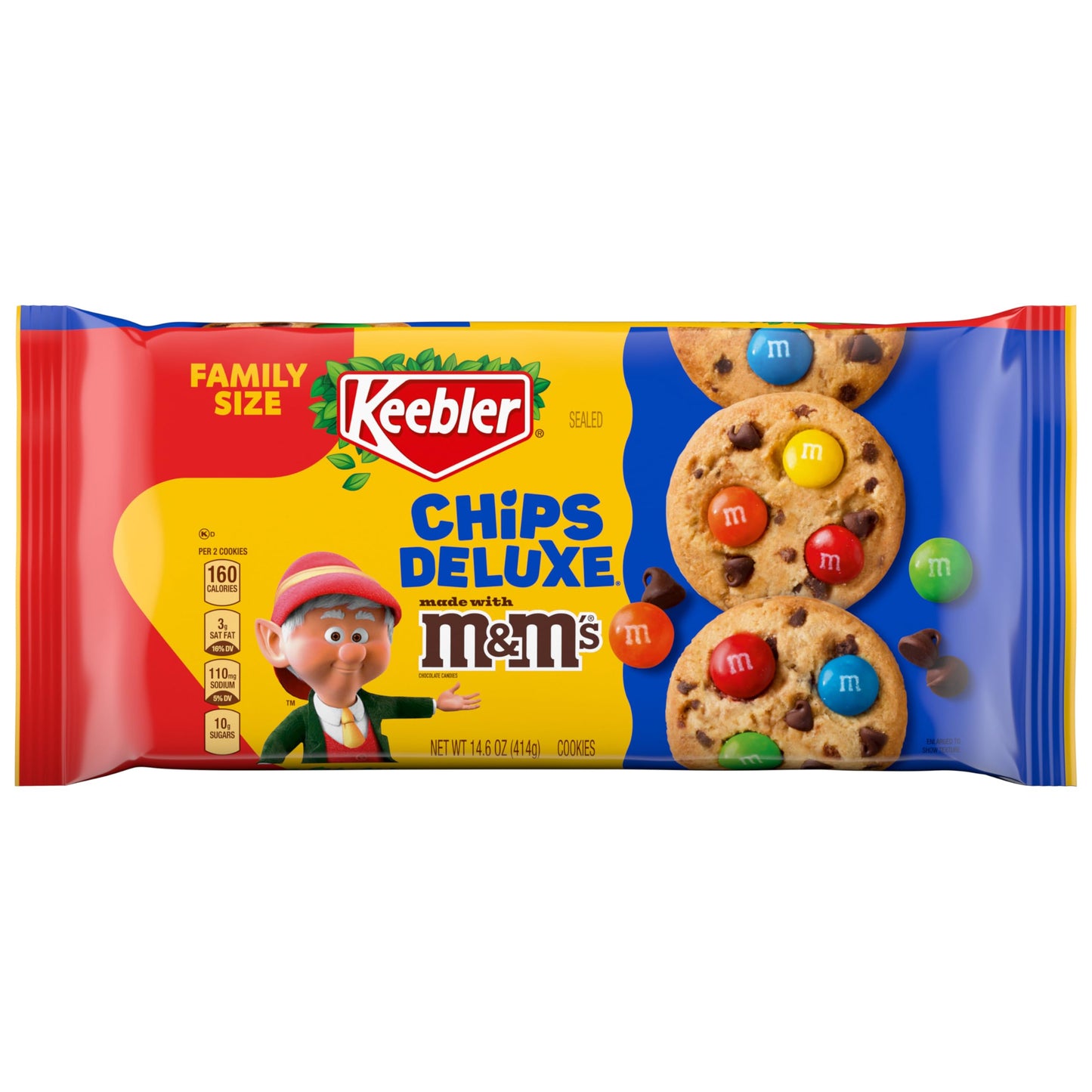 Keebler Chips Deluxe Cookies Made with M&M’s, Chocolate Chip Cookies Made with M&M’s, Family Size, 14.6 oz