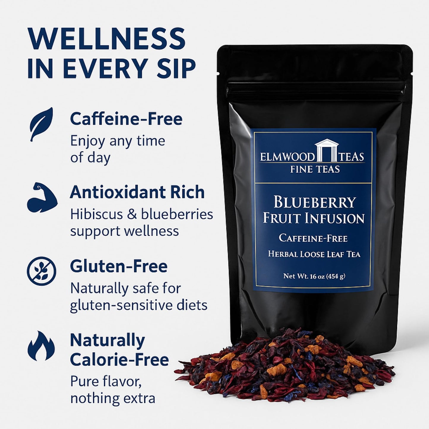 Elmwood Inn Fine Teas Blueberry Caffeine-free Fruit Infusion, 16-Ounce Pouches