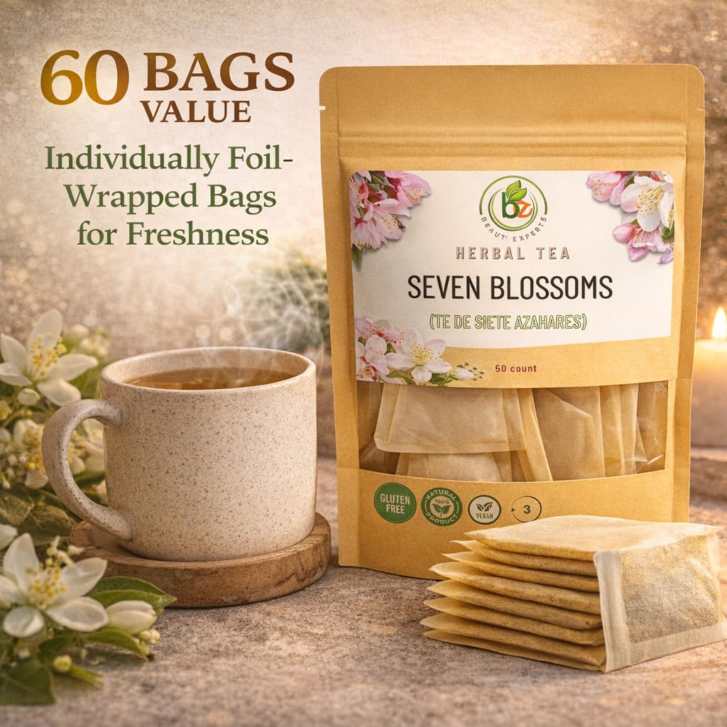 7 Siete Azahares Té (Seven Blossoms Tea) - 60 Tea Bags - 100% Natural, Vegan, Herbal - Gluten-Free, Non-GMO - by BexpertsUSA