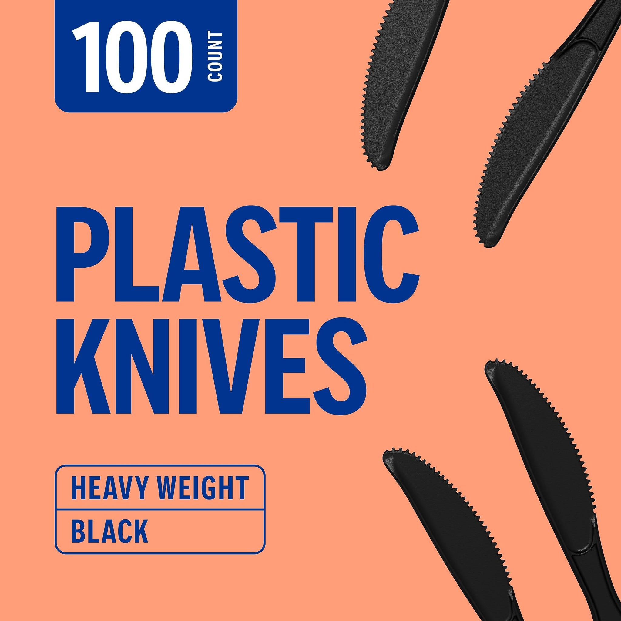 Perk Heavy?Weight Polystyrene Plastic Knives, 100 Count Disposable Knives for Everyday Meals, Parties & Desserts, Black