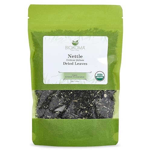 Biokoma Organic Nettle Leaves 50g 1.76oz Dried Cut & Sifted Urtica Dioica Leaf USDA Organic Herbal Tea Natural Wellness Seasonal Support Resealable