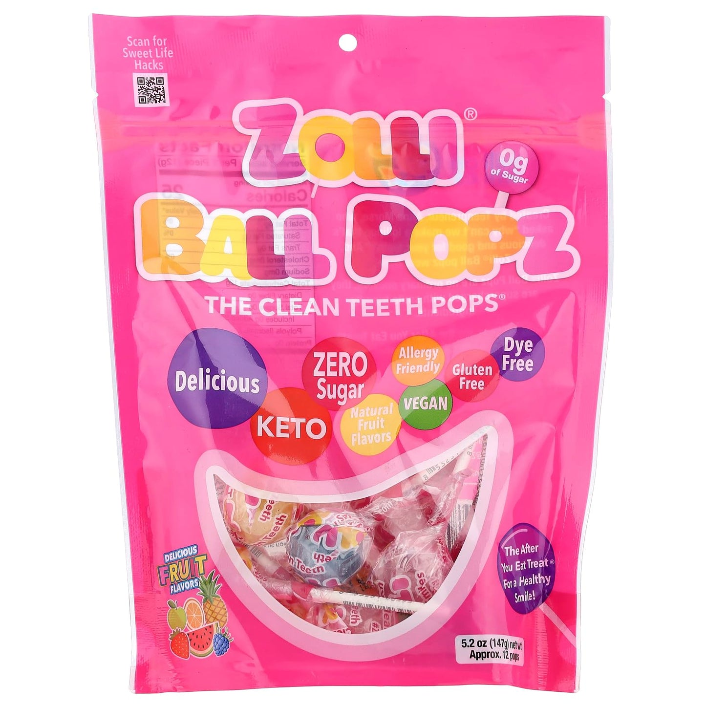 Zollipops The Clean Teeth Pops, Anti Cavity Lollipops, Ball Popz, 5.2 oz (Packaging May Vary)