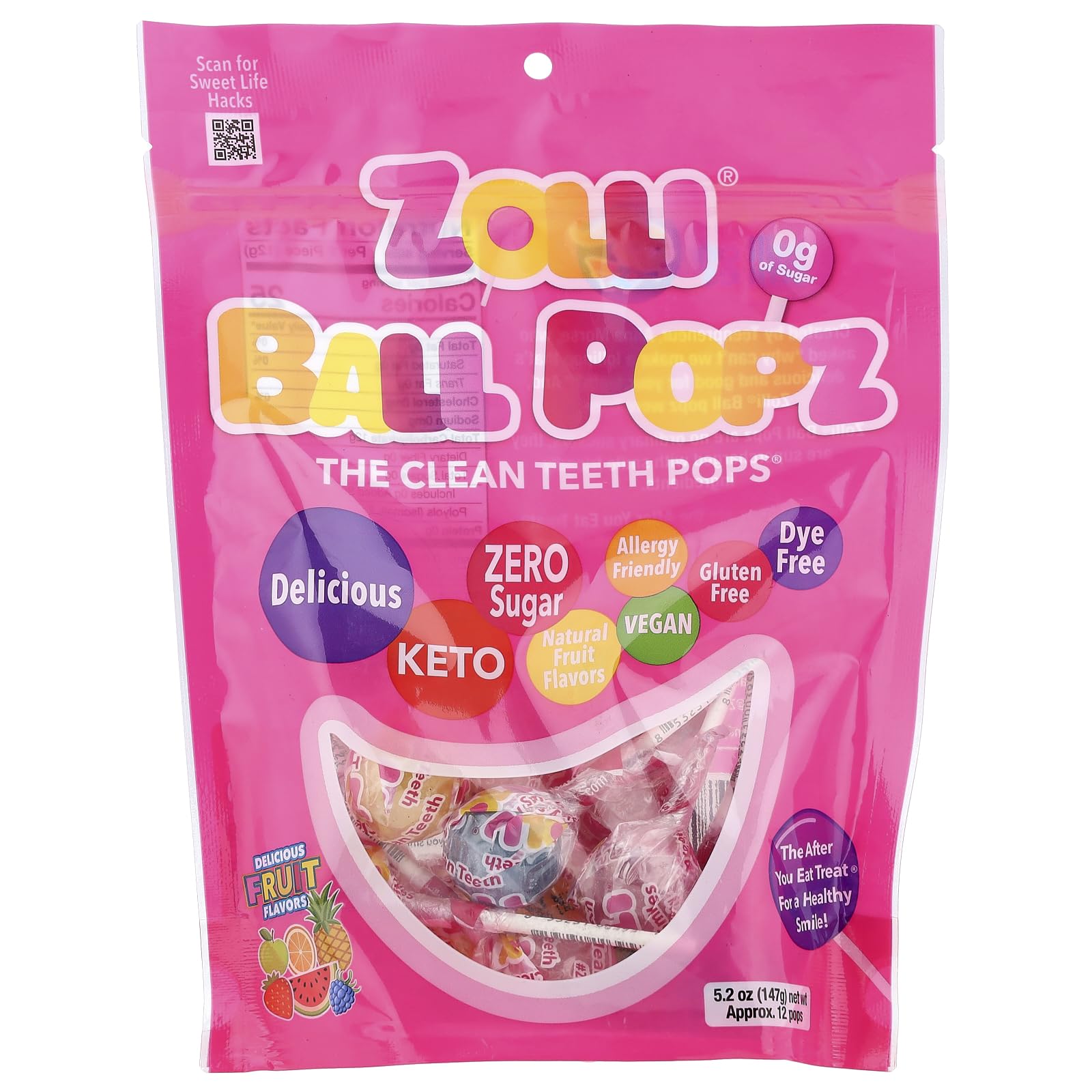 Zollipops The Clean Teeth Pops, Anti Cavity Lollipops, Ball Popz, 5.2 oz (Packaging May Vary)