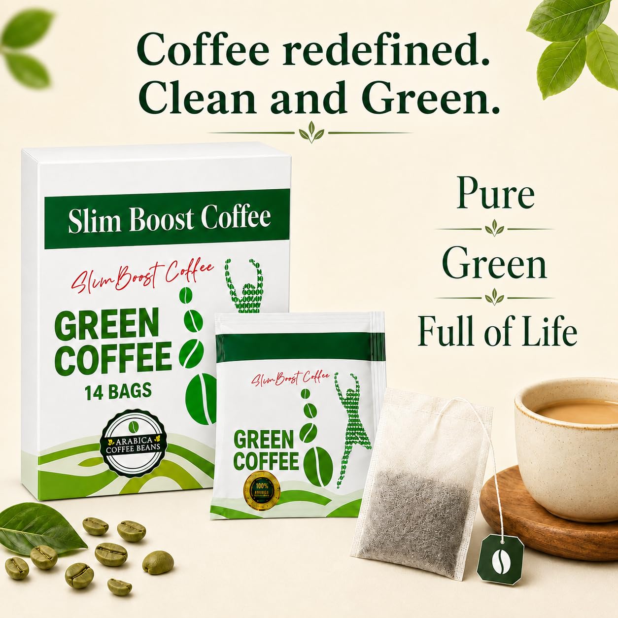 UNIQBITE Green Coffee Bags, 14 Individually Wrapped Filter Coffee Bags Made with Raw Unroasted Arabica Green Coffee Beans, 1.48 oz (42g)