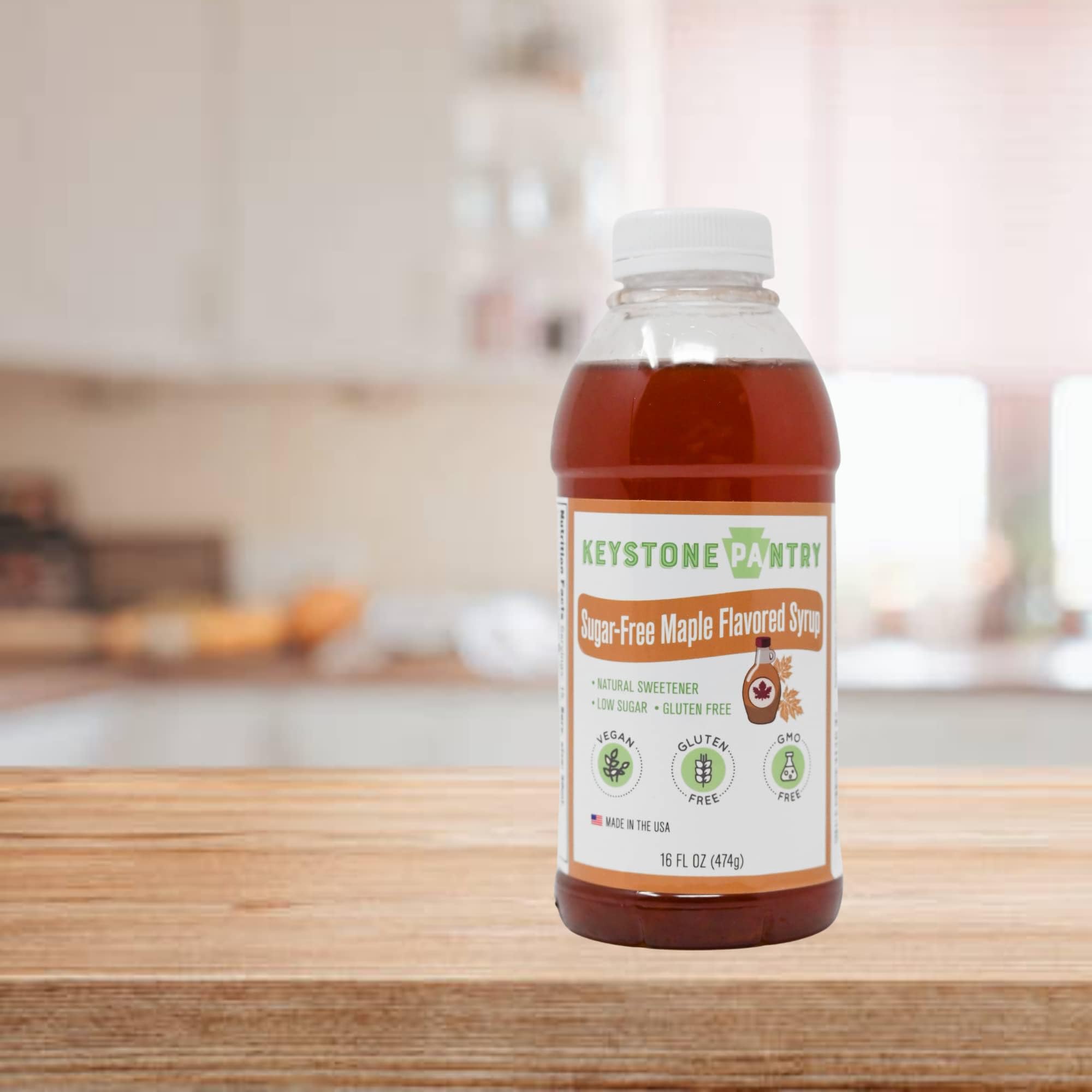 Keystone Pantry Sugar Free Maple Flavored Syrup - 1 Pint Bottle - Low Carb, GMO and Gluten Free, Kosher - Keto Syrup for Pancakes and Waffles - Rich