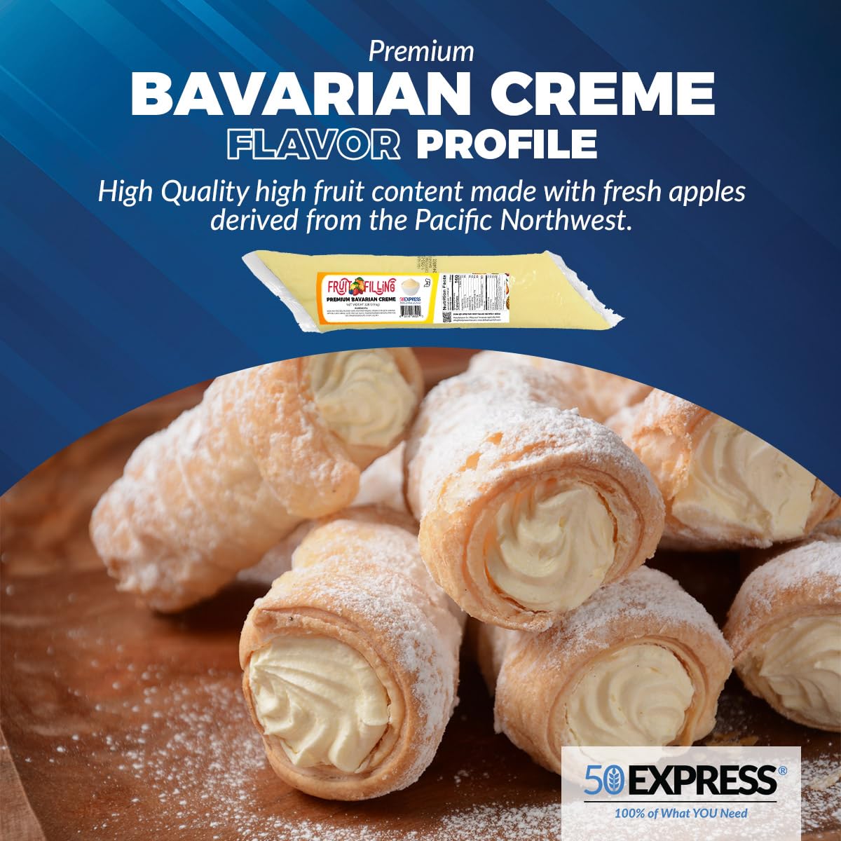 50Express® Single Fruit Filling Sleeve (2lb Sleeve) (Premium Bavarian Creme)