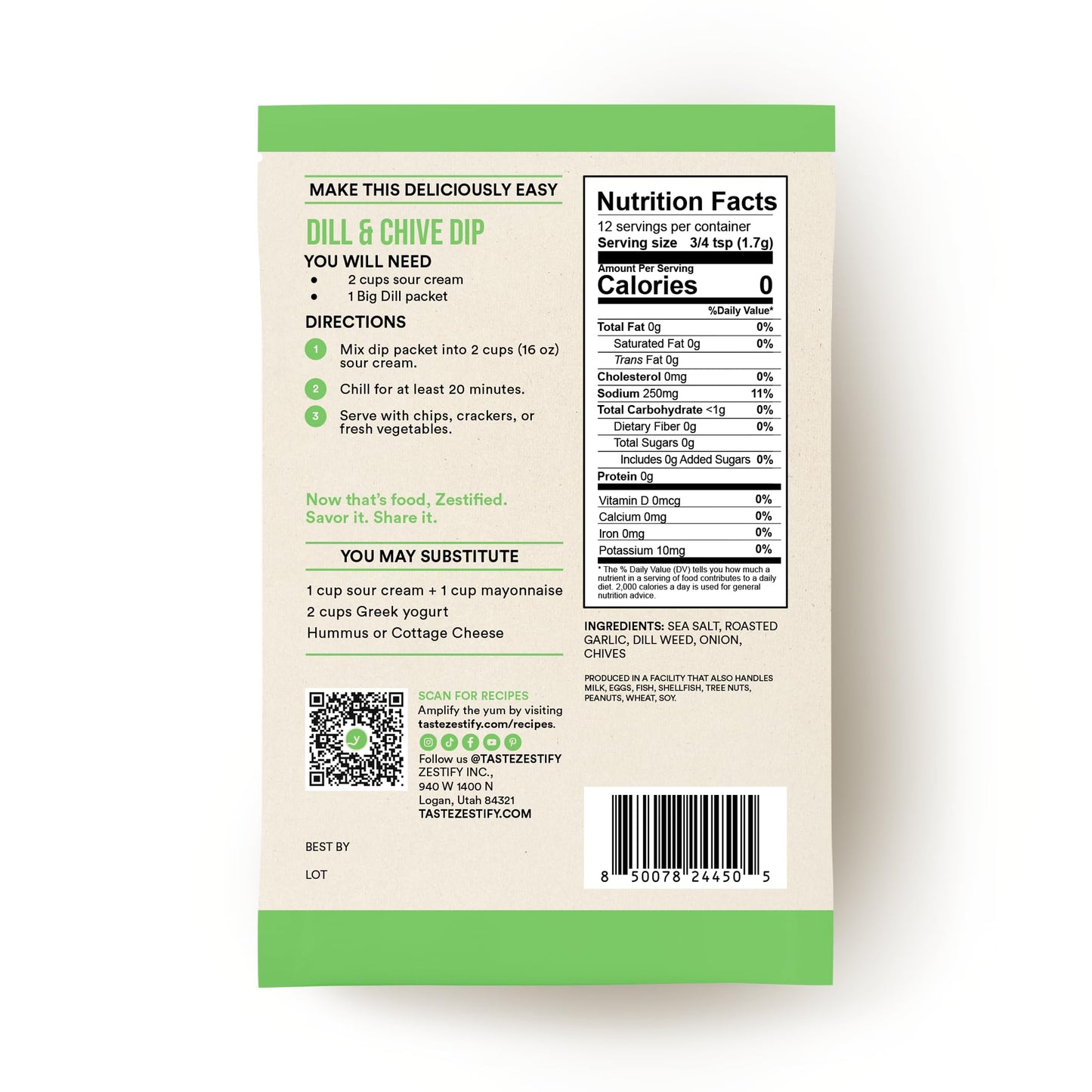 Zestify Dips Variety Pack - Dill & Chive, Bourbon Smoked Ranch, Garden Medley, and Cilantro Jalapeno Lime Seasoning Mixes (Big Dill 0.7 oz, Cowboy