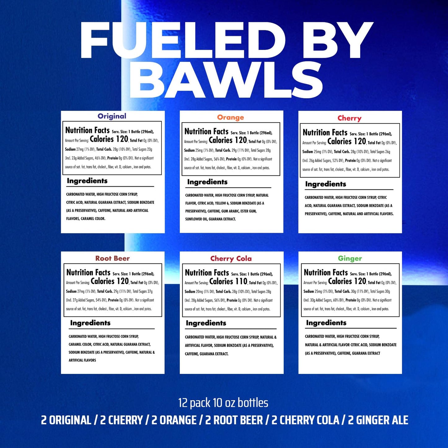 BAWLS Variety Pack, BAWLS Guarana Drink, Guarana Soda, Guarana Fueled Soda for Energy, High Energy Caffeinated Drink, Variety Pack, 10oz 12 Pack Glass
