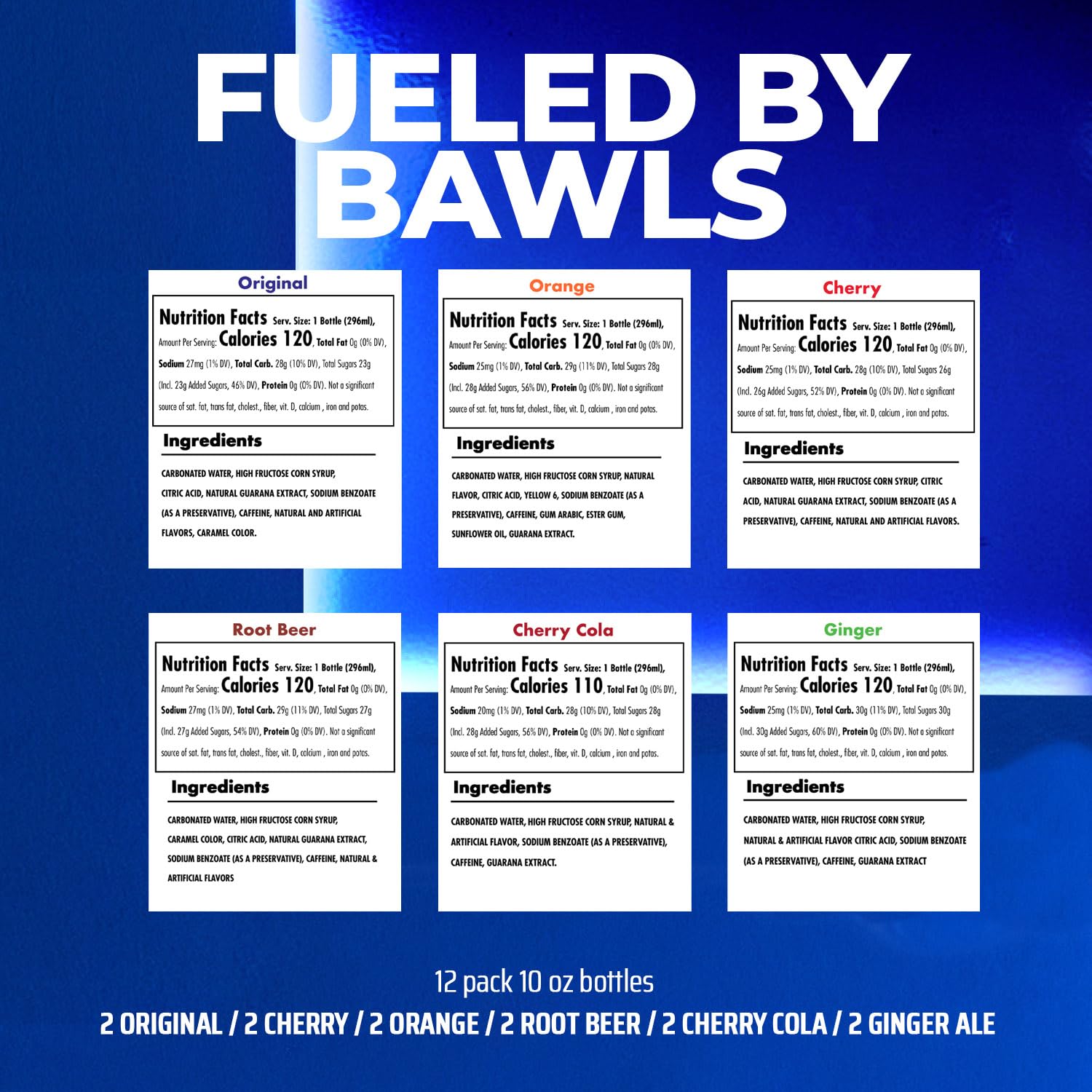 BAWLS Variety Pack, BAWLS Guarana Drink, Guarana Soda, Guarana Fueled Soda for Energy, High Energy Caffeinated Drink, Variety Pack, 10oz 12 Pack Glass