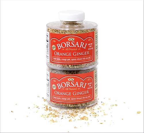 Borsari Seasoned Salt 2-Shaker Gift Set - Orange Ginger Seasoning Blend - Gourmet Seasonings For Steak, Fish, Poultry, & More - (4oz Shaker Bottles)