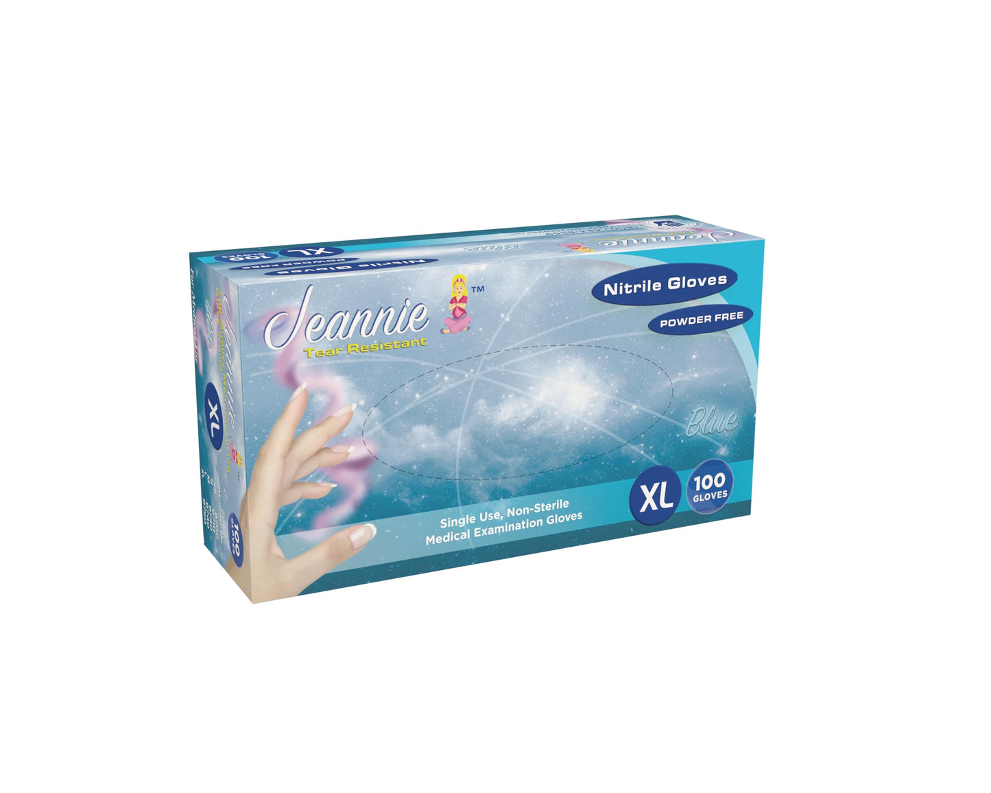 GLOVE WORLD Jeannie Nitrile Disposable Gloves - Blue, Small, 100/Box - Super Stretch, Tear-Resistant, Latex and Powder Free - Ideal for Food Prep