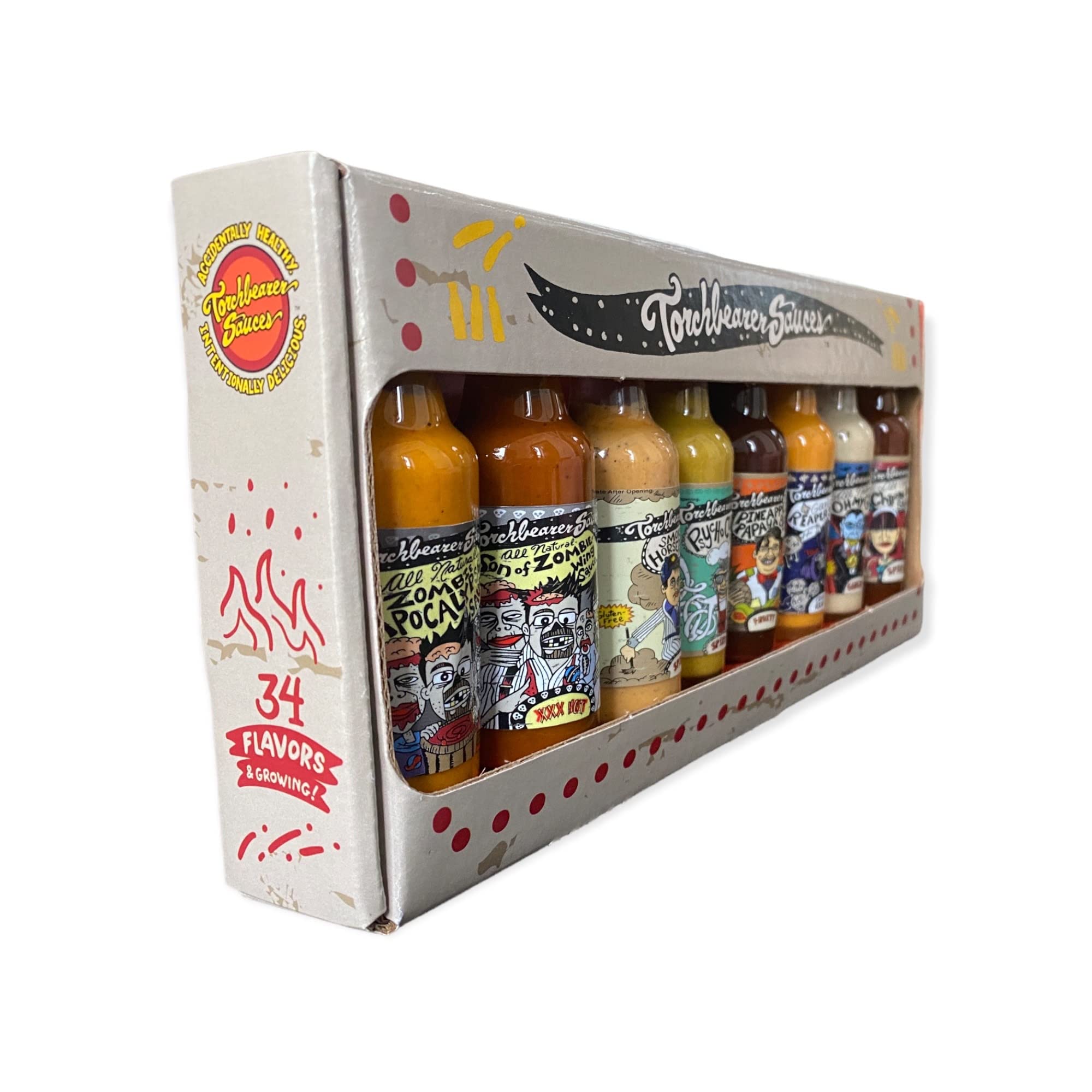 Torchbearer Sauces Hot Sauce Variety Gift Box of Minis, 8ct 1.75oz Bottles from Mild to Wild - All Natural Hot Sauce, Extract-Free, Preservative-Free