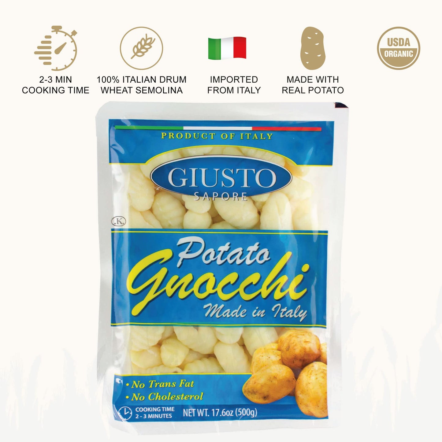 Giusto Sapore Italian Potato Gnocchi Pasta- 17.6oz - Premium Gourmet Brand - Imported from Italy and Family Owned