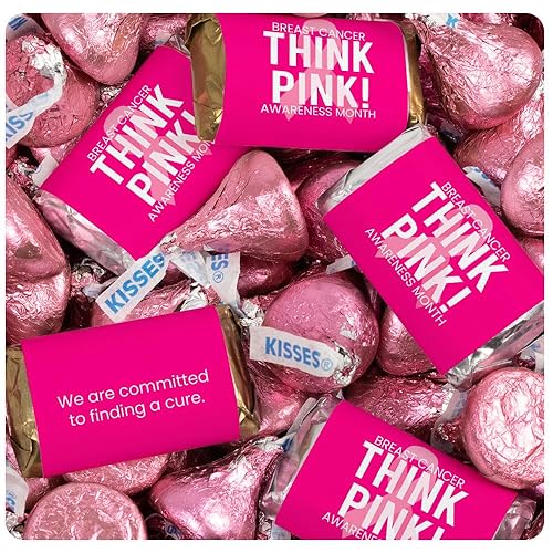 124 Pcs Breast Cancer Awareness Candy Gifts & Favors Wrapped Miniatures and Pink Kisses (1.52 lbs) - Think Pink Ribbon