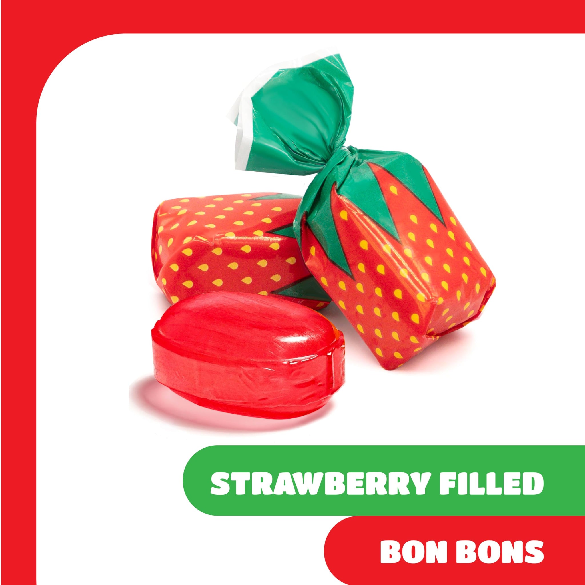 Arcor Strawberry Bon Bons - 2 Pound Bulk Pack - Filled Hard Candy Individually Wrapped - Soft Center Retro Candy - Classic Old School Candy for Office
