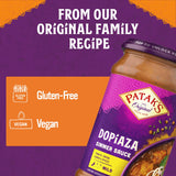 Patak’s Dopiaza Simmer Sauce - Tomato-Based Curry Sauce with Sweet & Sharp Onion Flavor - Gluten-Free & Vegan Indian Sauce - Perfect for Quick