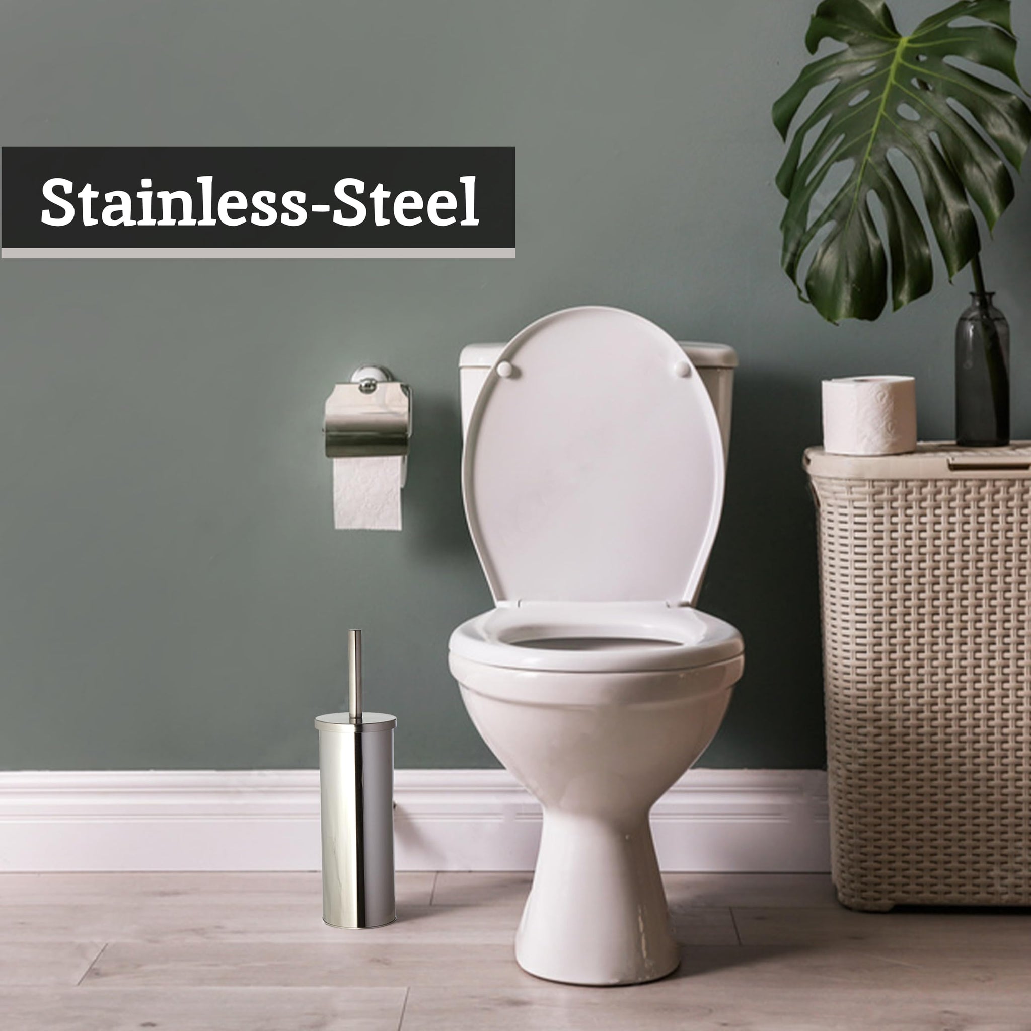 Premier Housewares Toilet Brush & Holder | Chrome Metal Toilet Brush Set | Attached Lid Toilet Cleaner Brush | Free Standing Loo Reflective Brush