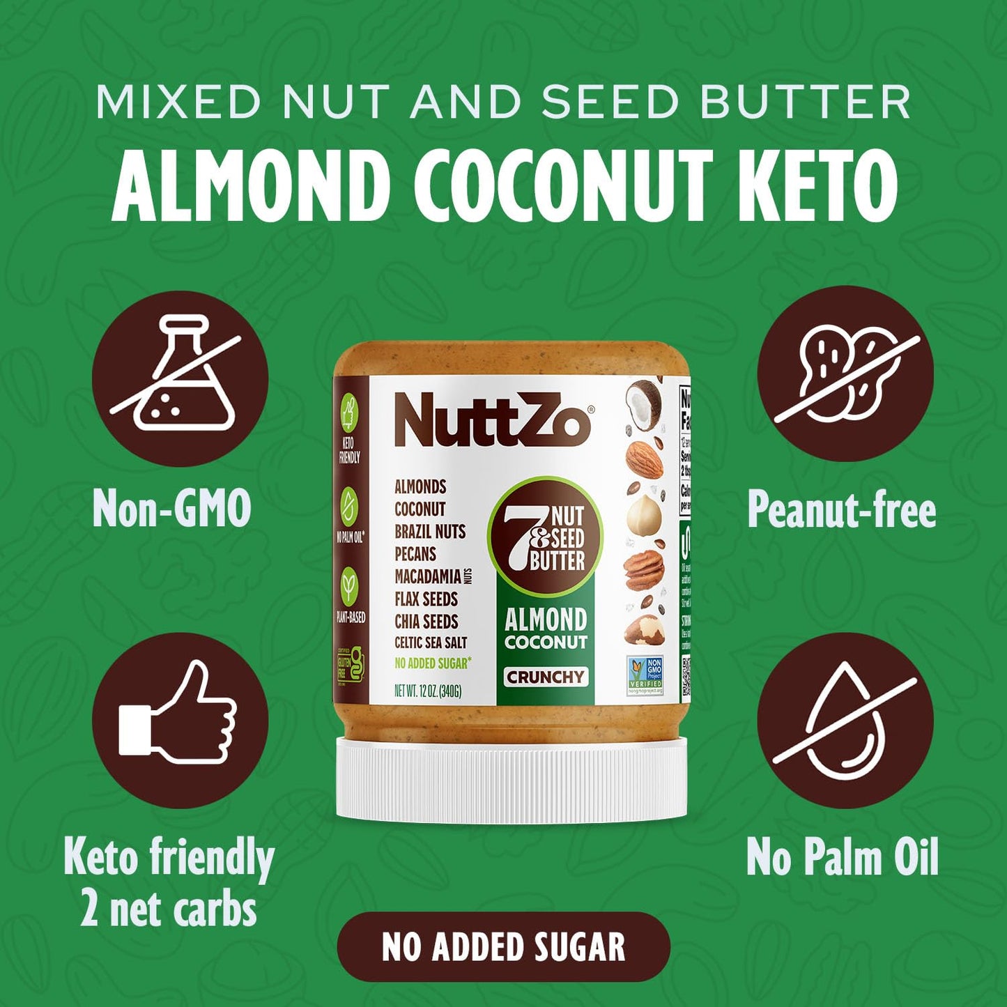 NuttZo Keto Almond Coconut 7 Nut and Seed Butter, Almonds Coconut Brazil Nuts Pecans and More, Keto-Friendly No Added Sugar or Oil, Non GMO