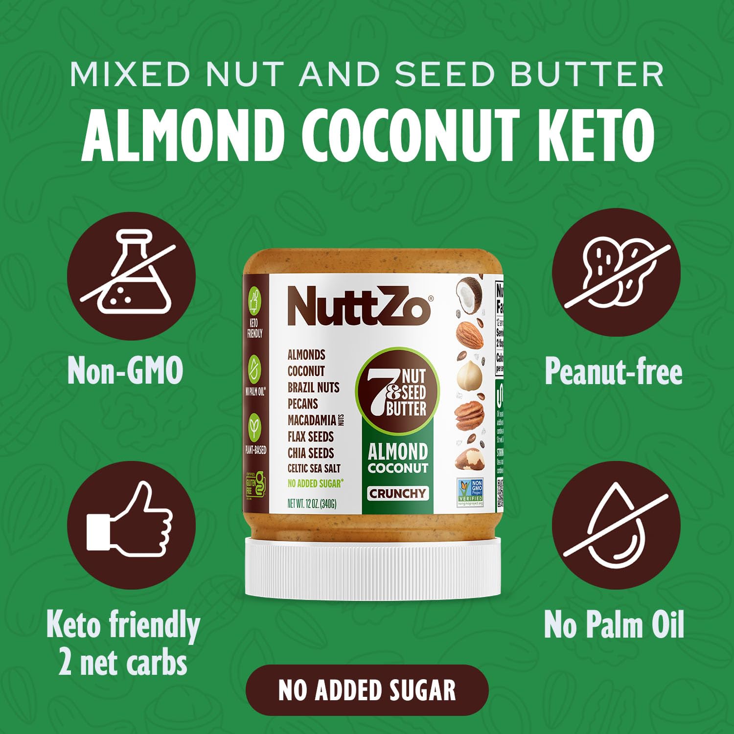NuttZo Keto Almond Coconut 7 Nut and Seed Butter, Almonds Coconut Brazil Nuts Pecans and More, Keto-Friendly No Added Sugar or Oil, Non GMO