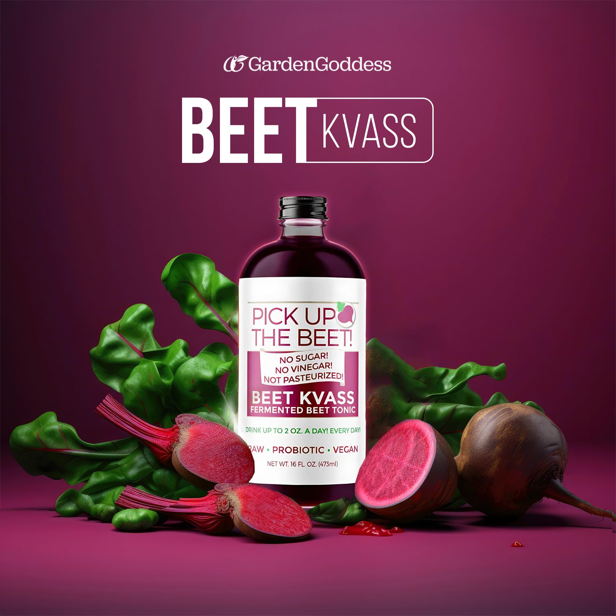 Organic Beet Juice Beet Kvass 48 Ounces (3 16 Ounce Bottles) from Garden Goddess Ferments, Nitric Oxide Superfood for Improved Circulation, Blood