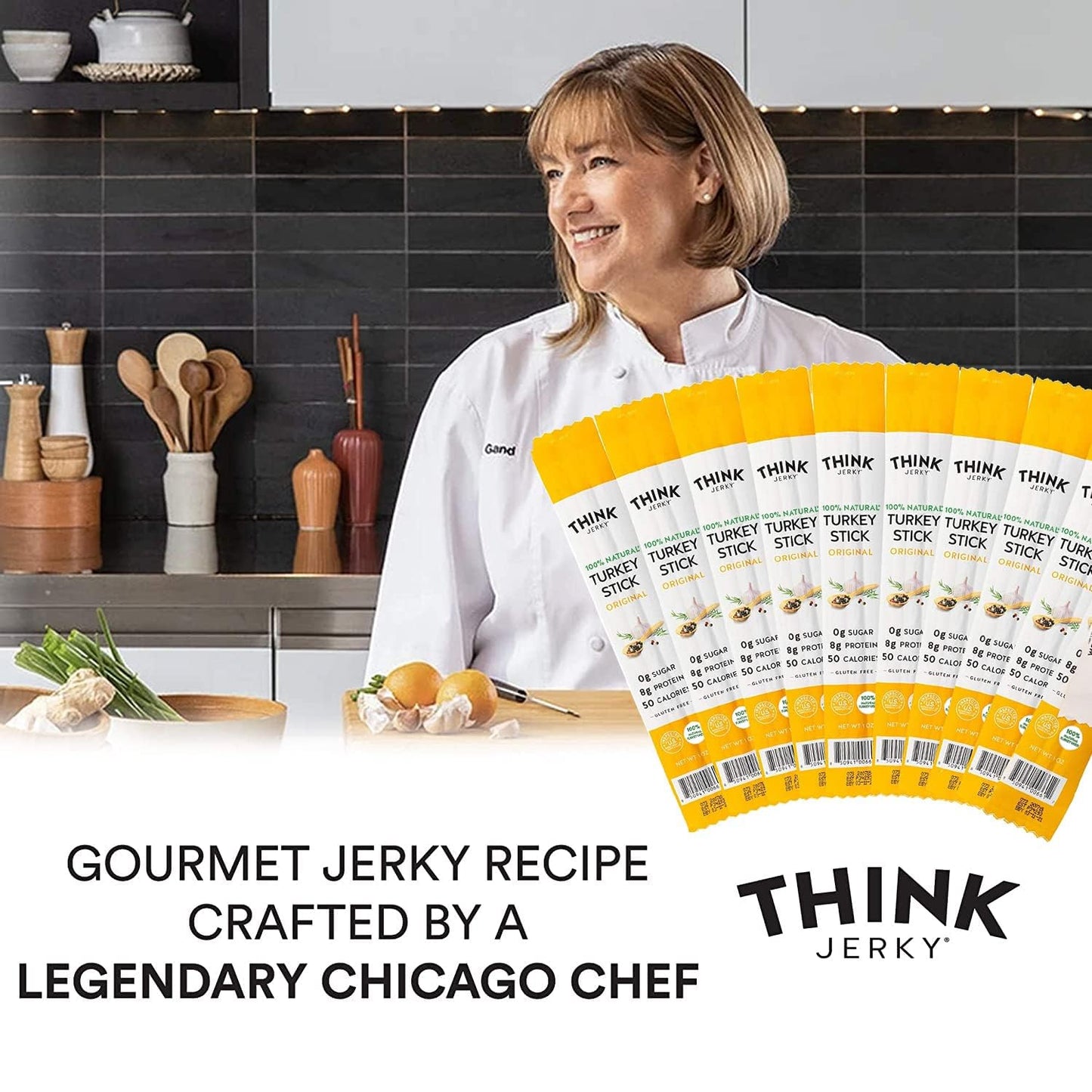 Think Jerky All-Natural Turkey Sticks, Gluten and Sugar Free, No Nitrates, Keto Paleo Friendly High Protein Low Carb Meat Snack - 0.5 oz Sticks, 20