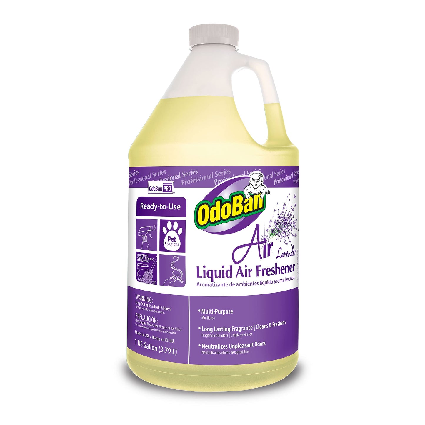OdoBan Professional Series Ready-to-Use Air Lavender Liquid Air Freshener, Made in the USA, Lavender Scent, 1 Gallon