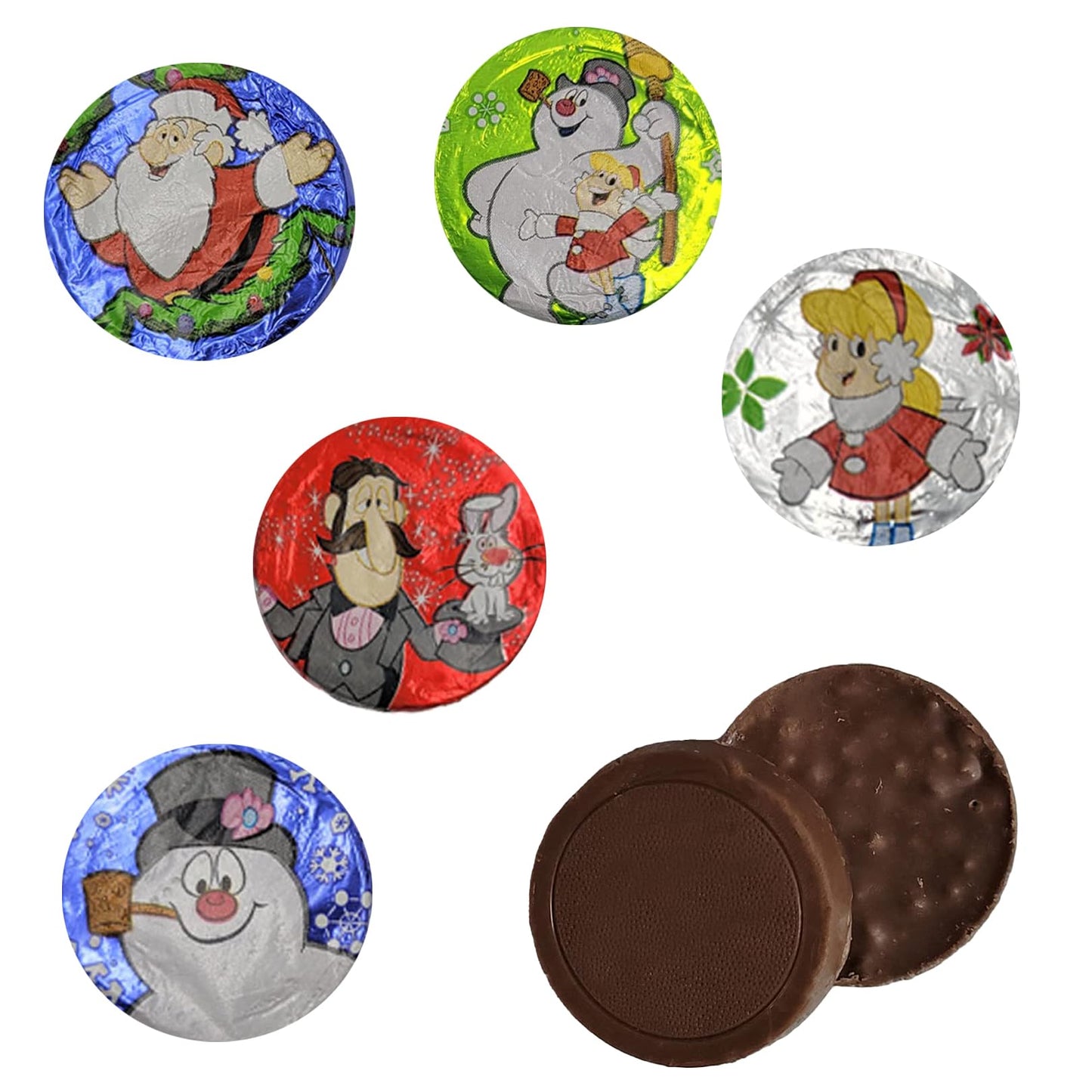Fruidles Christmas Milk Chocolate Snowman Themed Discs, Double Crisps, Party Bag Fillers, Individually Wrapped Foils, Kosher Certified Dairy