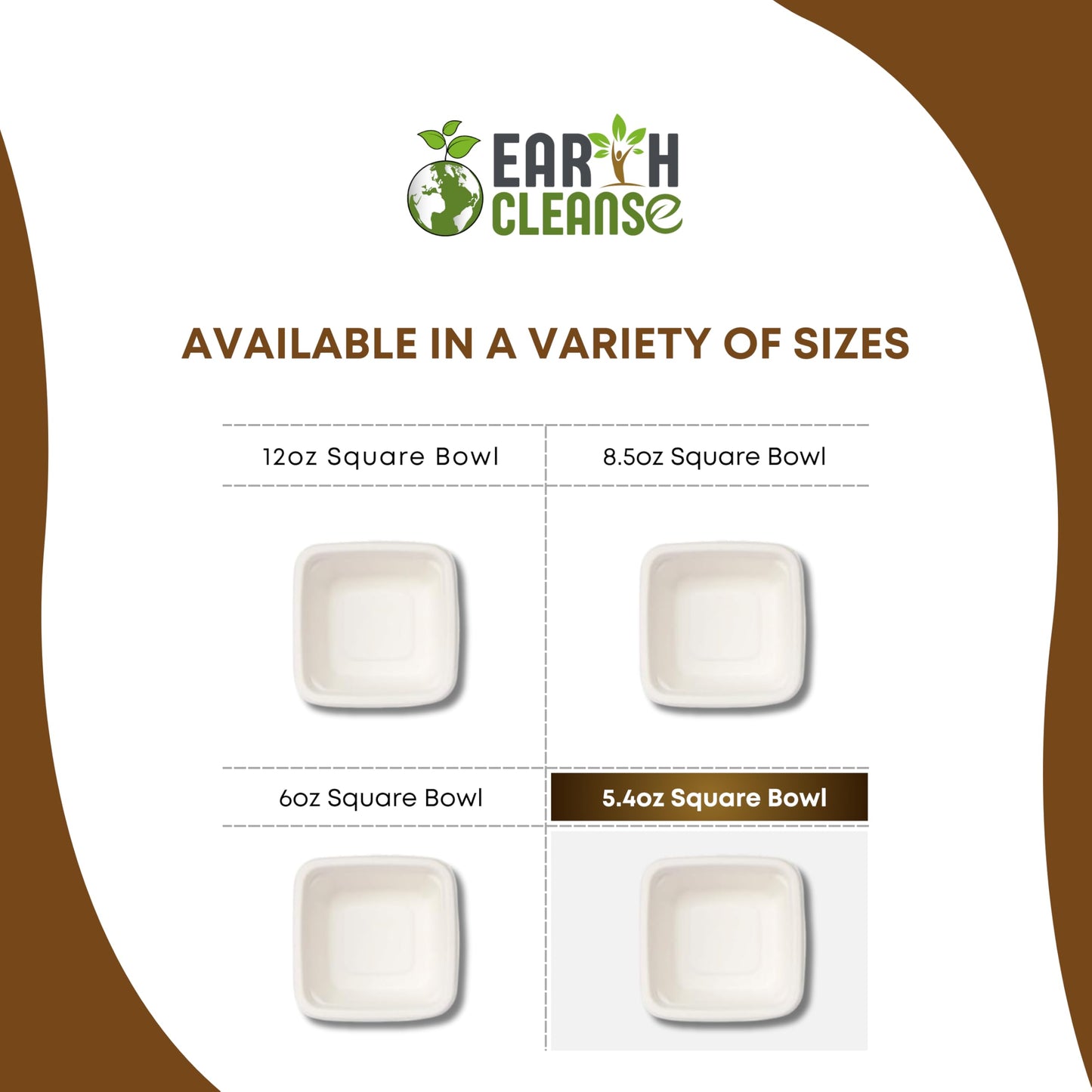 EARTH CLEANSE Bagasse 4-Inch Square Bowls, Eco-Friendly, Compostable, Biodegradable Disposable Tableware for Snacks, Sides, Desserts, Parties, Events