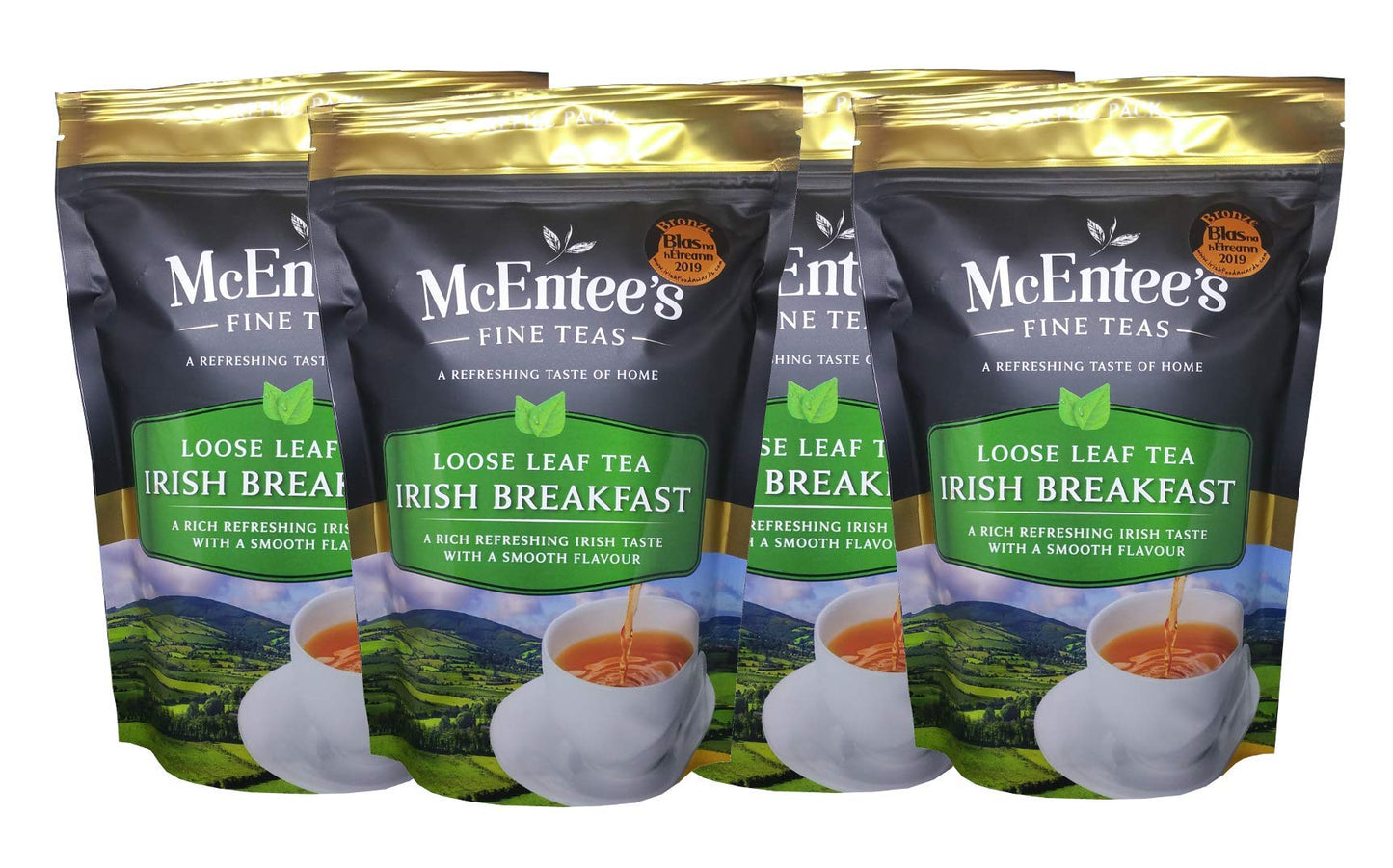 McEntee's Irish Breakfast Tea (Pack of 4) - 250g Refill Bags - Expertly Blended in Ireland. A Traditional Irish Blend of Ceylon and Assam tea's