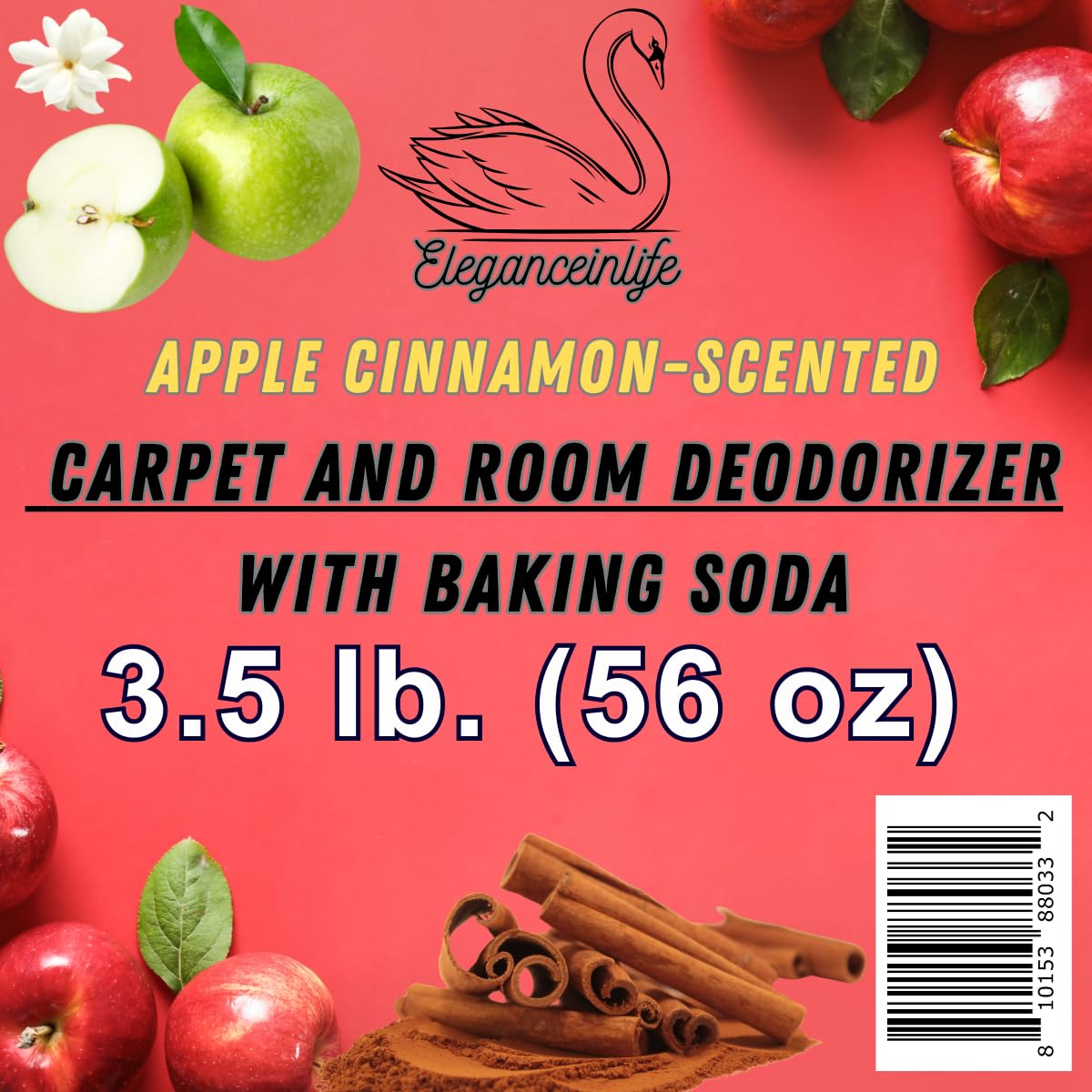 Eleganceinlife Apple Cinnamon-Scented Carpet and Room Deodorizer with Baking Soda, 3.5 lb. (56 oz)