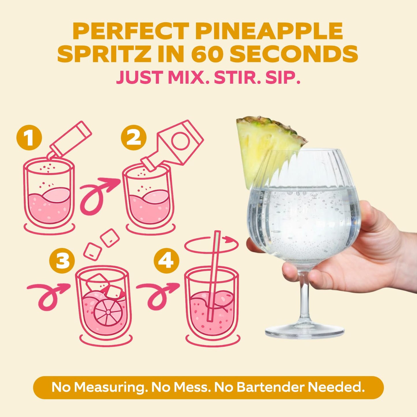 Cocktail Stix Zero Sugar Pineapple Spritz Mixer - Cocktail & Mocktail Drink Mixer - Skinny Mixes - Water Flavoring Packets - Vegan - No Calories, No