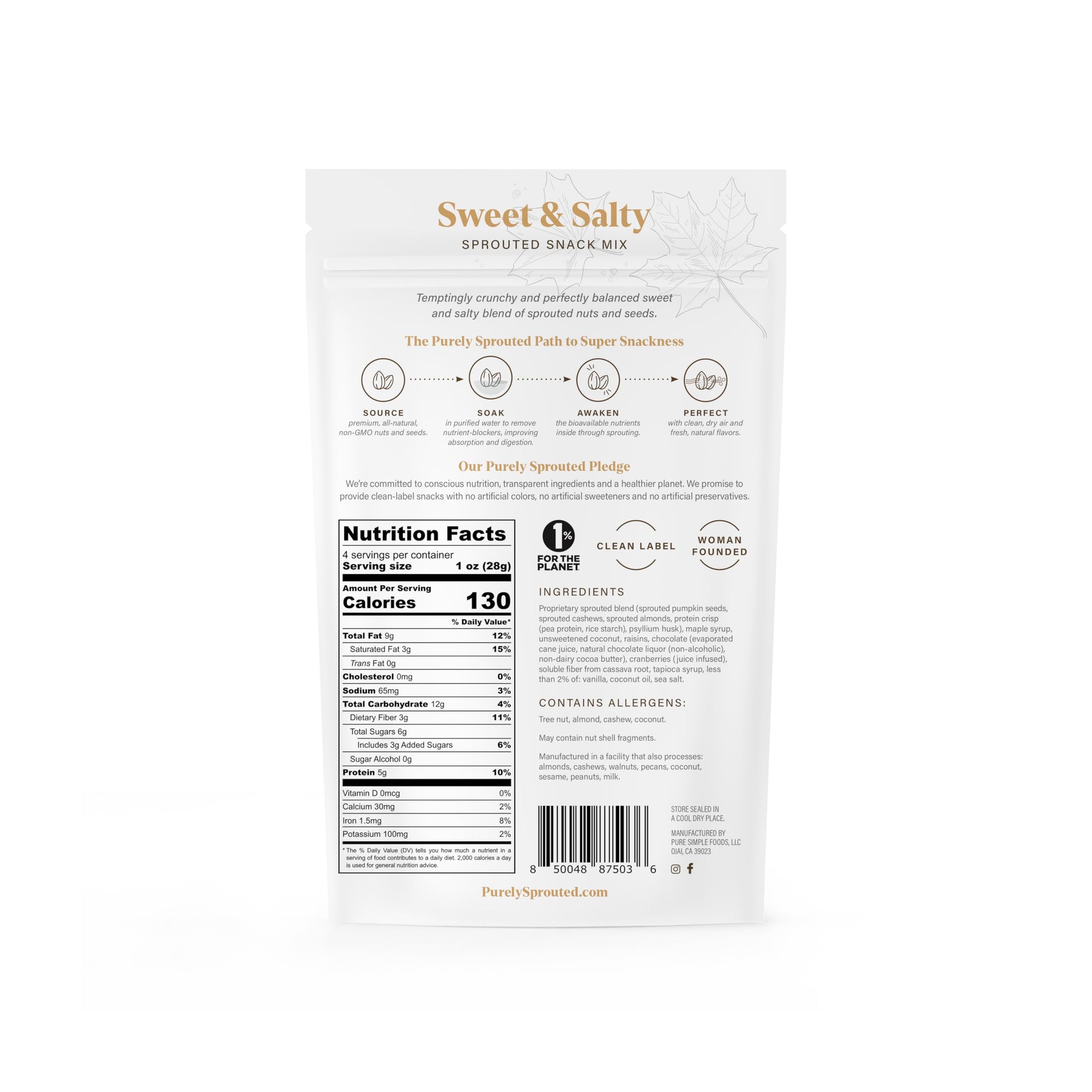 Purely Sprouted Sweet & Salty, Non-GMO Superfood for Healthy, Certified, Gluten-Free Snacking (4 oz, 6 pack)