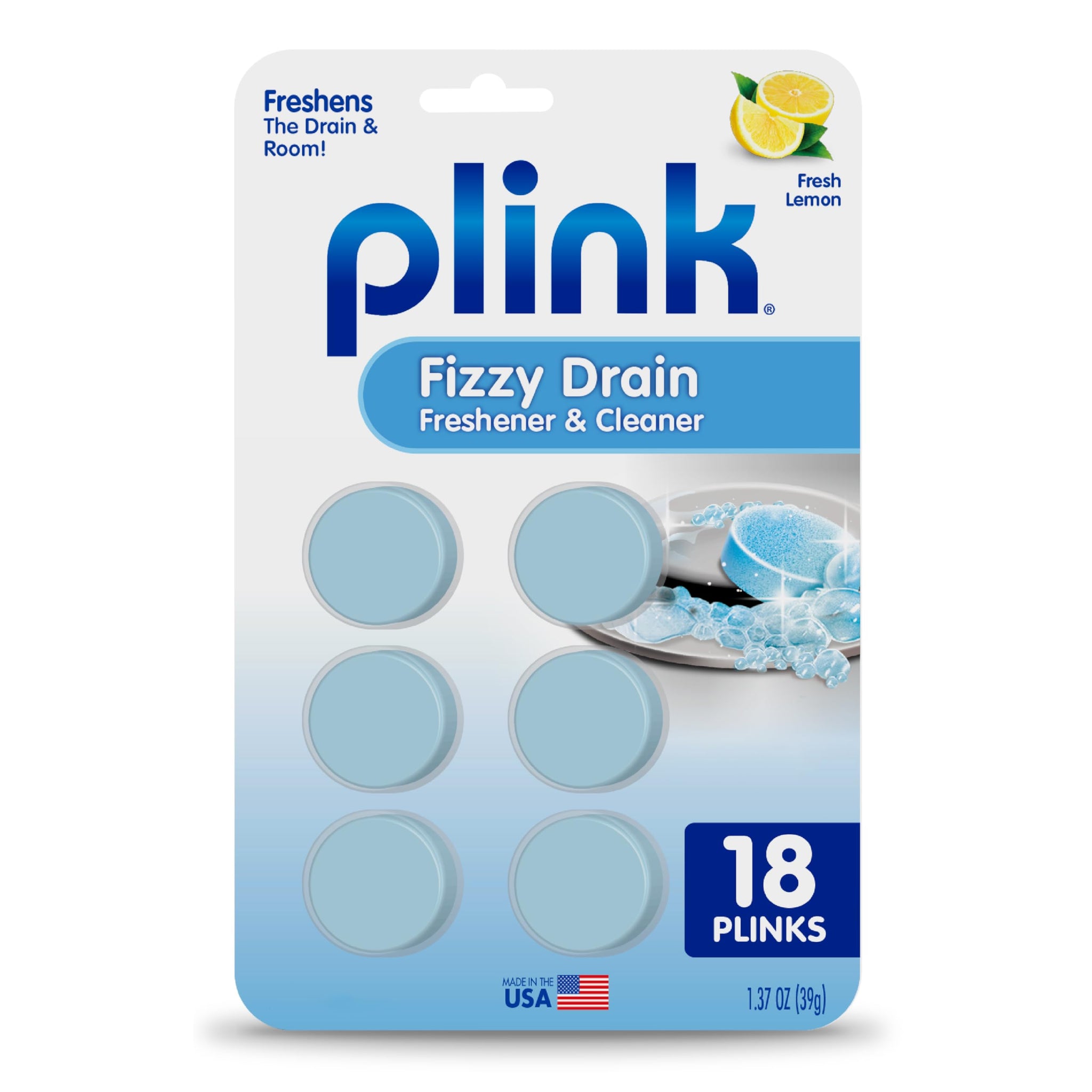 Plink Fizzy Drain Cleaner and Freshener, Prevents Drain Clogs and Buildup, Removes Odors from Bathroom and Kitchen Sinks, Septic-Friendly, Made in the