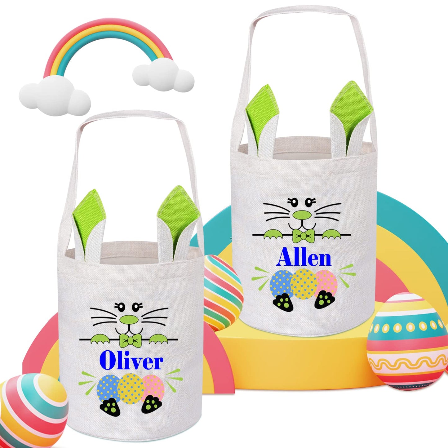 2 Pcs Touber Personalized Easter Baskets for Kids, Easter Bunny Basket Ideas Easter Gifts for Baskets Easter Baskets with Name Easter Egg Hunt Basket