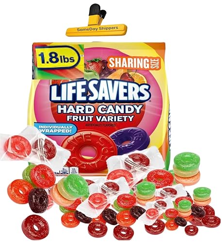 LifeSavers Hard Candy, Assorted, Individully Wrapped, Bulk, 1.8 Lbs, 10 FLAVOR MEGA ASSORTMENT! Watermelon, Pineapple, Cherry, Apple, Mango, Fruit