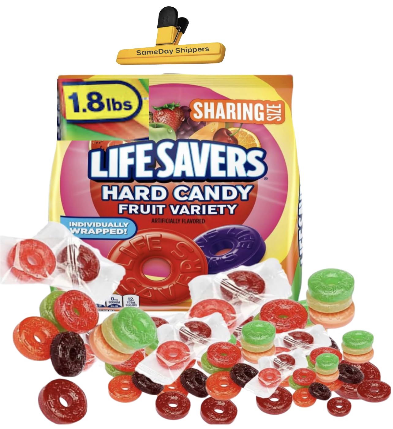 LifeSavers Hard Candy, Assorted, Individully Wrapped, Bulk, 1.8 Lbs, 10 FLAVOR MEGA ASSORTMENT! Watermelon, Pineapple, Cherry, Apple, Mango, Fruit