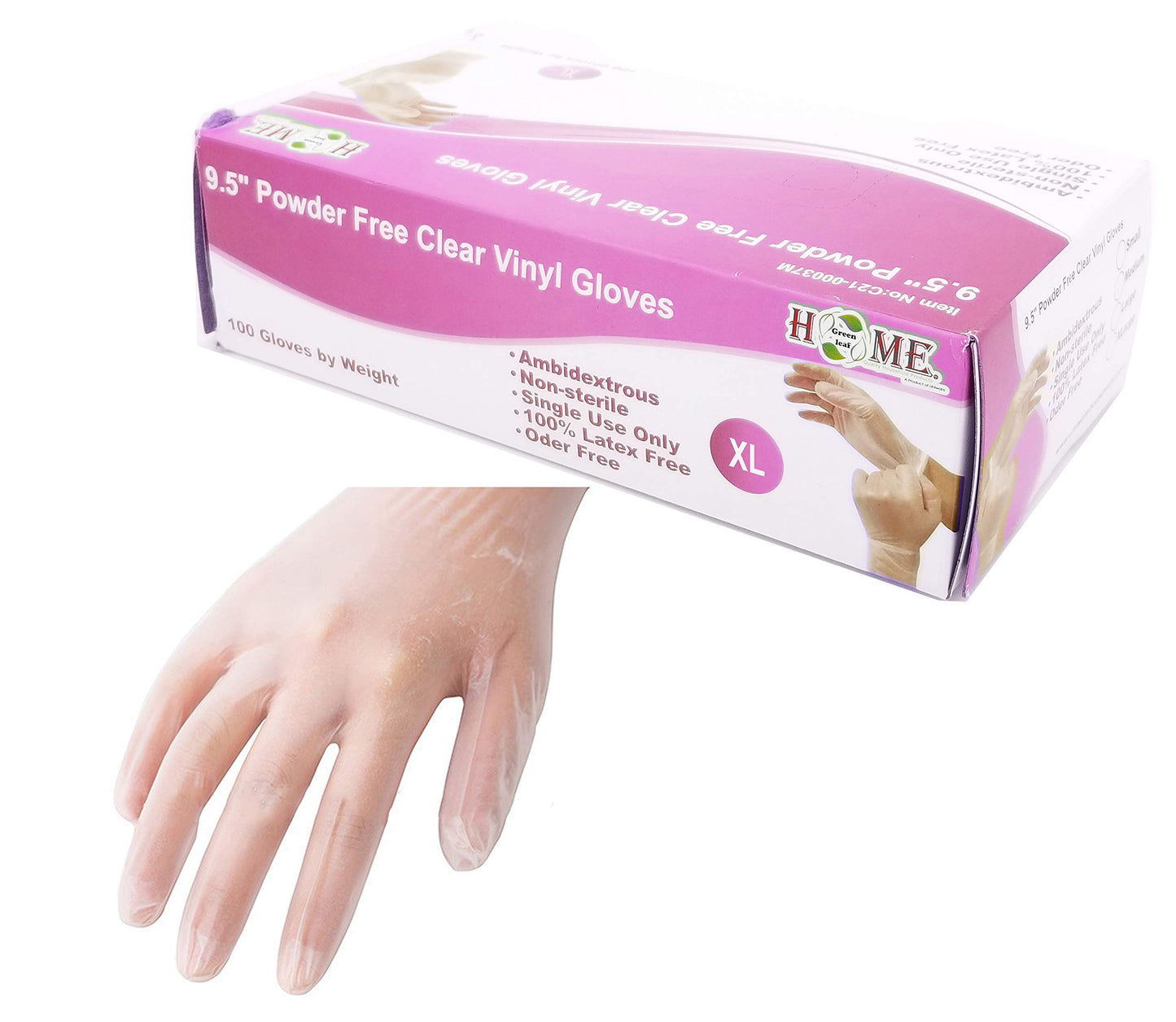 Uniware 100 pc 9.5" Single-Use Powder Free Clear Vinyl Gloves, Disposable Gloves, Ambidextrous, Non-Sterile, Latex & Odor Free (Large)