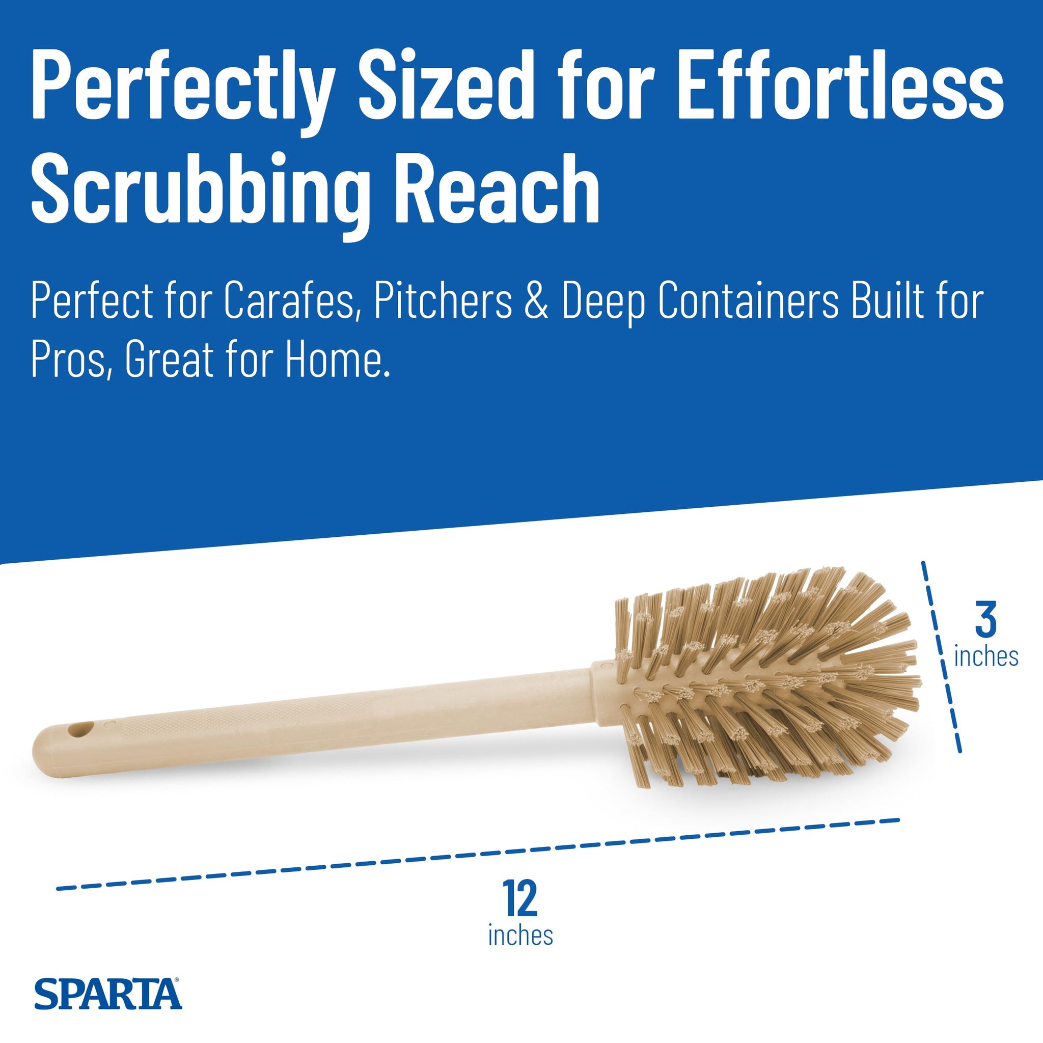 SPARTA 12 Inch Bottle Brush with Polyester Bristles and Plastic Handle, Color Coded, Large Round Head Cleaner for Bottles Jars and Food Service