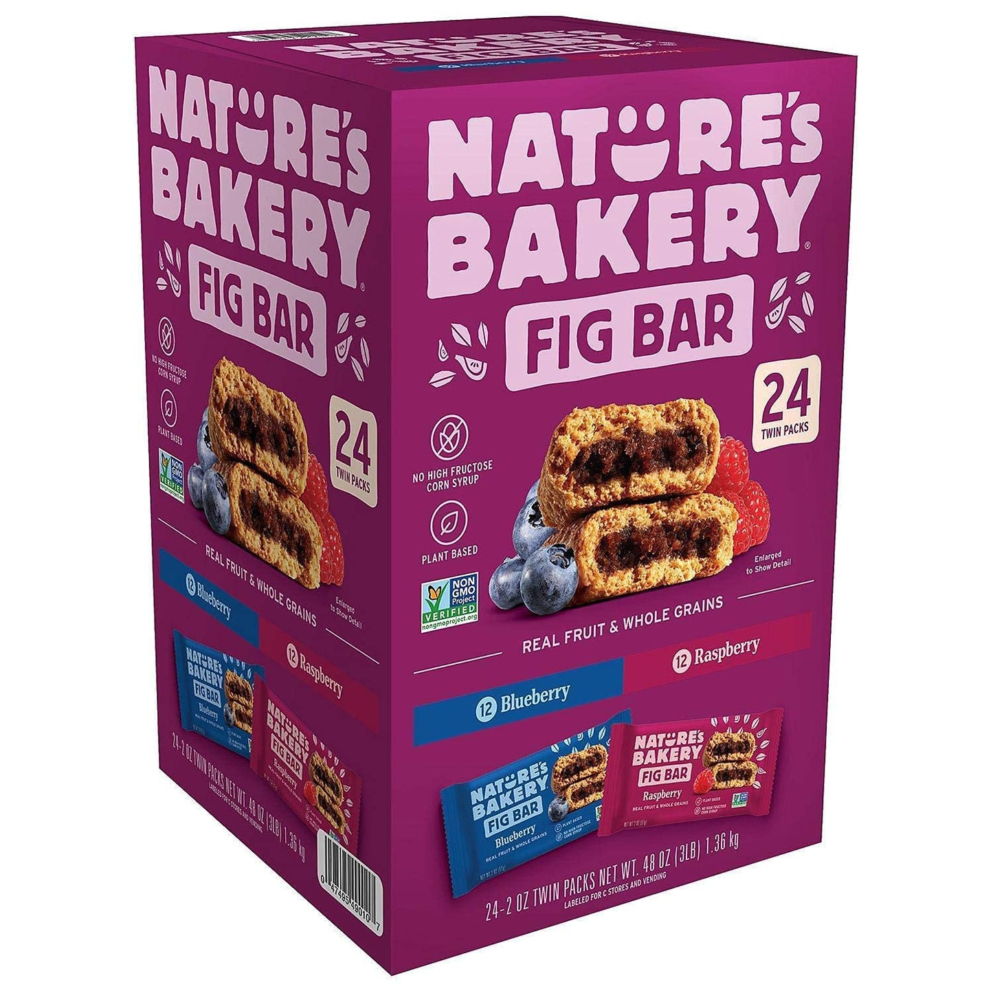 3 set of 48 Count 48 Count Gourmet Kitchn Natures Bakery Whole Wheat Fig Bars - 2 Twin Pack Boxes, 48 Bars (24 Blueberry, 24 Raspberry Each) - Healthy