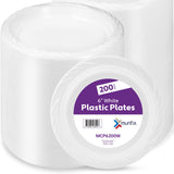 Munfix 200 White Plastic Dessert Plates, 6 Inch Disposable Plates, Bulk Pack for Party, BBQ, Picnic, Parties, Travel and Events, Microwavable