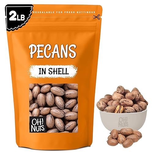 Oh! Nuts Pecans in Shell - Raw - 100% Natural - 2 lb - High-Protein Pecans - Packed in New York Zip-Seal Bag for Exceptional Freshness