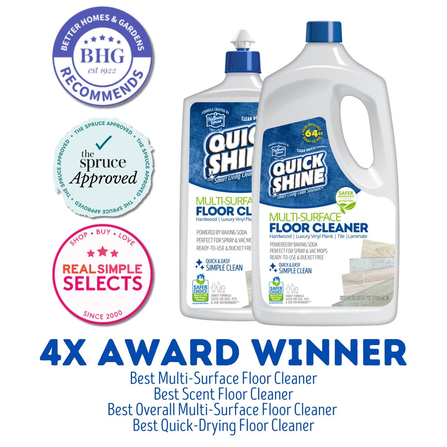 Quick Shine Multi Surface Floor Cleaner 64oz, Ready to Use-Streak Free-No Rinse, Use on Hardwood, Laminate, Luxury Vinyl Plank & Stone, Use in Spray