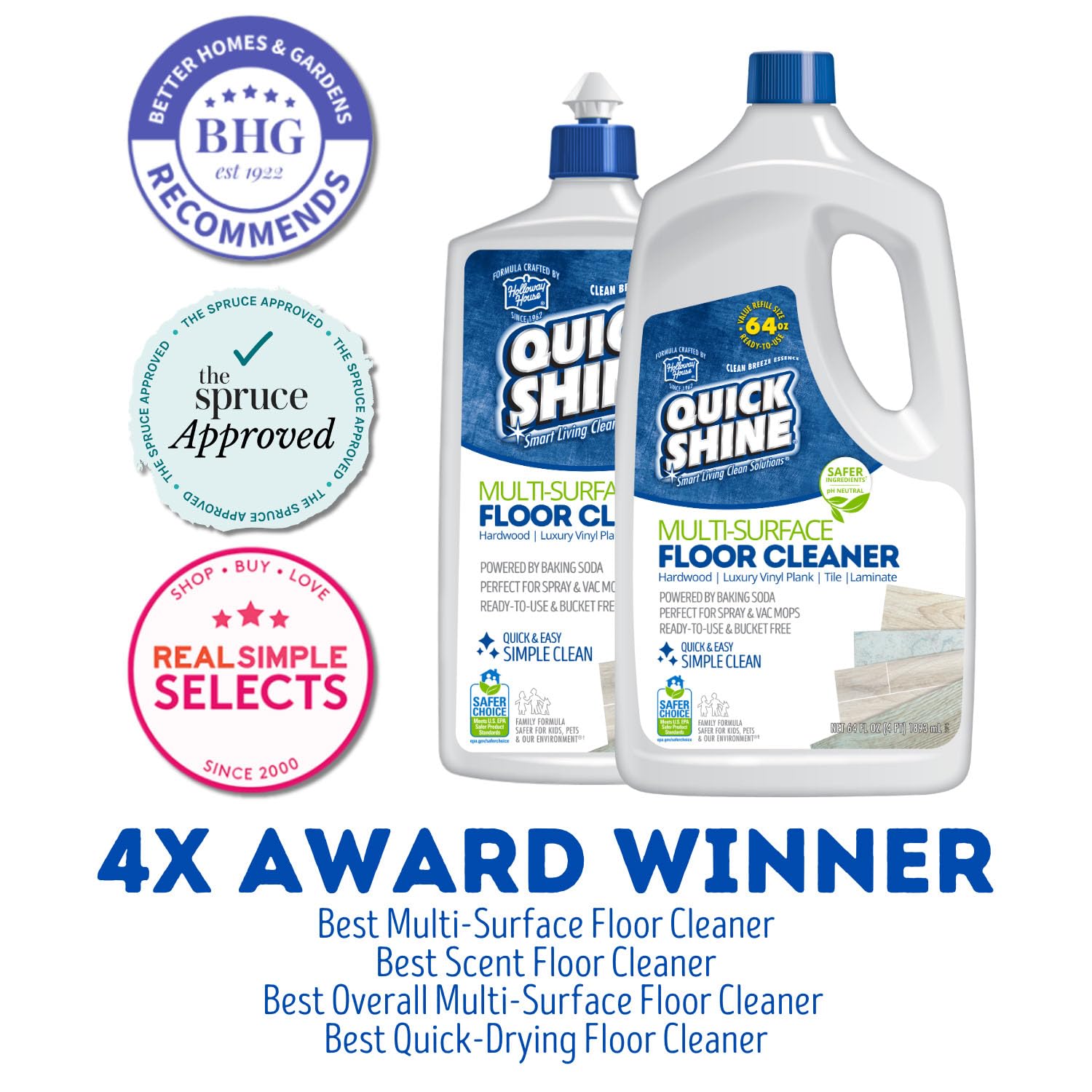 Quick Shine Multi Surface Floor Cleaner 64oz, Ready to Use-Streak Free-No Rinse, Use on Hardwood, Laminate, Luxury Vinyl Plank & Stone, Use in Spray